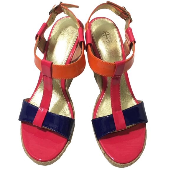 Isola Olencia Leather T-Strap Tricolor Beachy Espadrille Ankle Strap Sandal 9M - Picture 1 of 10